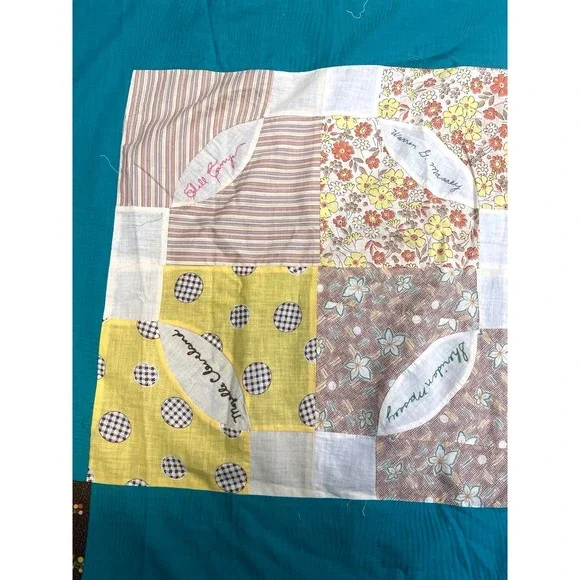 Vintage Unfinished Friendship Quilt Top With Names 64x86 Hand Stitched Rare - Picture 3 of 7